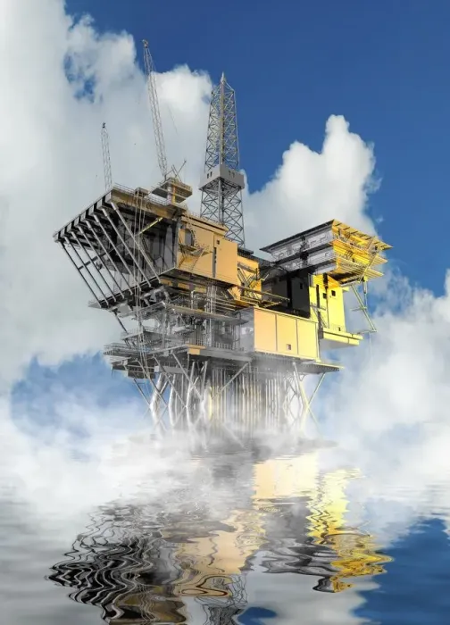 Framed Print : Oil rig at sea, illustration