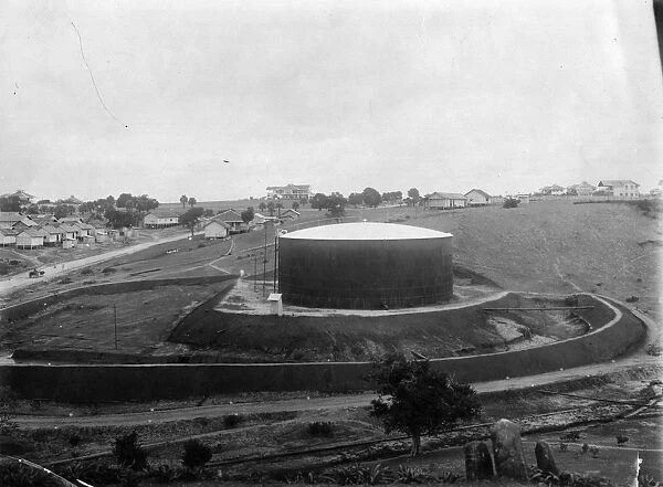 Oil Tank. circa 1930: A two million gallon oil tank belonging to the Burma