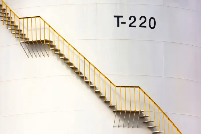 Framed Print : Oil tank with its yellow staircase Framed Print : Oil tank with its yellow staircase
