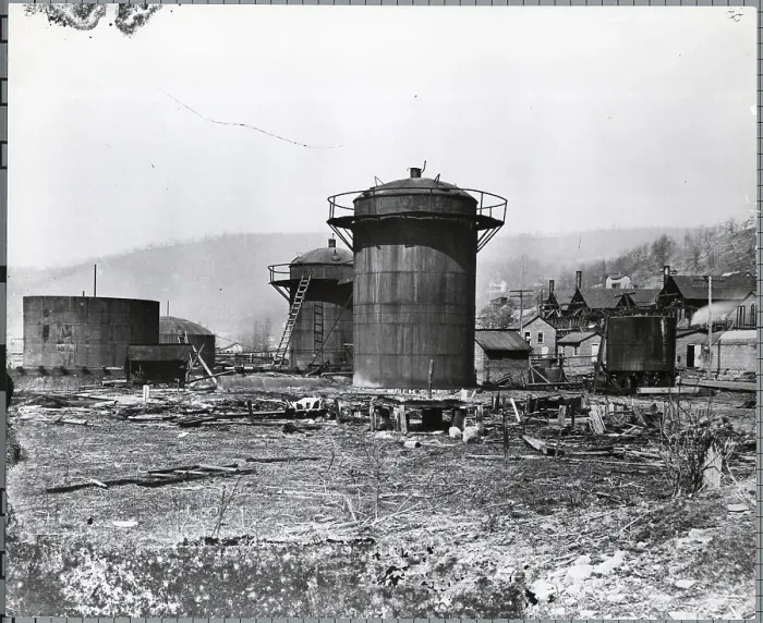 Framed Print : Oil Tanks In Cluttered Industrial Area Framed Print : Oil Tanks In Cluttered Industrial Area