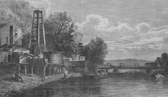 Framed Print : Oil Wells. Illustration of oil wells in Pennsylvania circa 1880 Framed Print : Oil Wells. Illustration of oil wells in Pennsylvania circa 1880