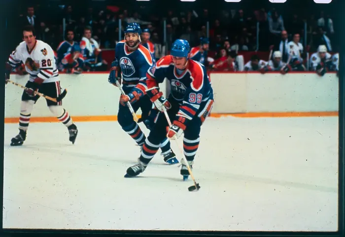 Framed Print : Oiler Hockey Players Skating in Game Framed Print : Oiler Hockey Players Skating in Game