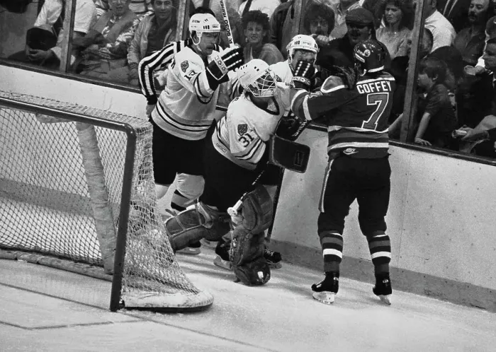Framed Print : Oilers Vs Bruins Ice Hockey Fight Framed Print : Oilers Vs Bruins Ice Hockey Fight