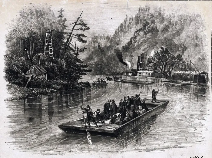 Framed Print : Oilwells in Pennsylvania Along River Framed Print : Oilwells in Pennsylvania Along River