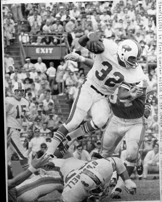 Framed Print : O.J. Simpson Blocked by Miami Defense in the Orange Bowl Framed Print : O.J. Simpson Blocked by Miami Defense in the Orange Bowl