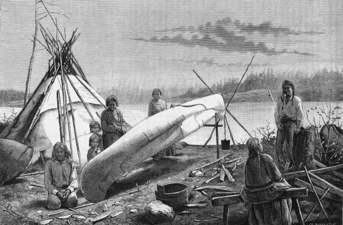 Framed Print : Ojibwe Repairing A Canoe