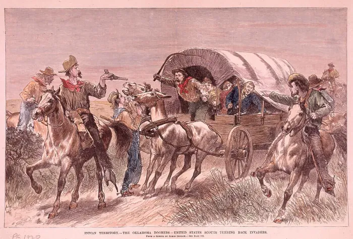 Framed Print : Oklahoma Boomers Stopping Invaders Framed Print : Oklahoma Boomers Stopping Invaders