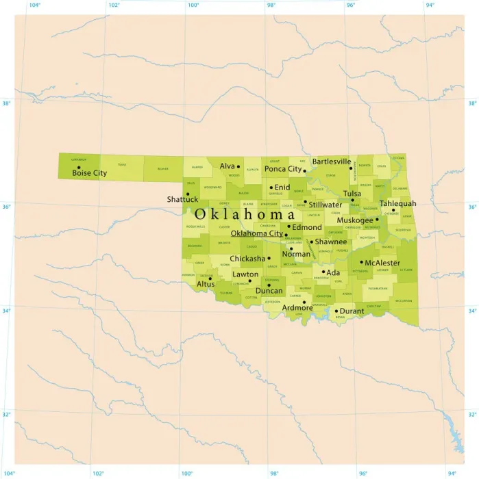 Framed Print : Oklahoma Vector Map Framed Print : Oklahoma Vector Map