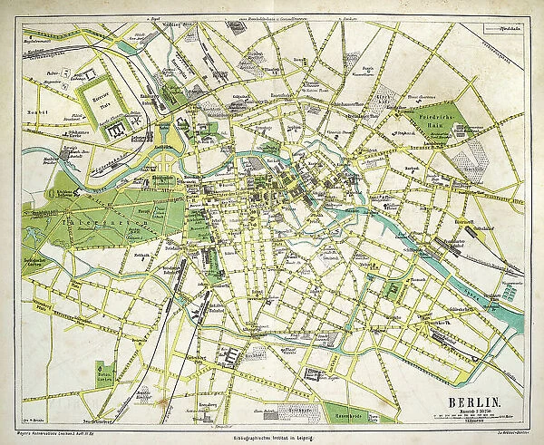 Old Antique map of Berlin, Germany, 19th Century, 1874
