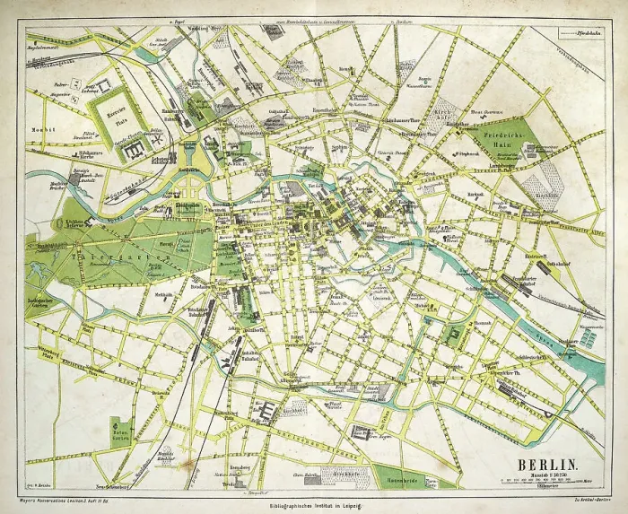 Framed Print : Old Antique map of Berlin, Germany, 19th Century, 1874