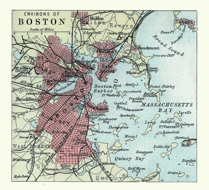 Framed Print : Old antique map of Boston, Massachusetts, USA, Massachusetts Bay, 1890s, 19th Century Framed Print : Old antique map of Boston, Massachusetts, USA, Massachusetts Bay, 1890s, 19th Century