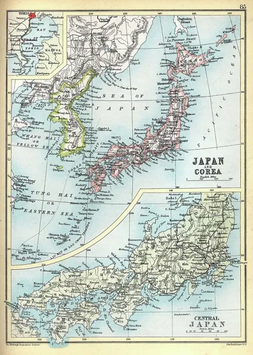 Framed Print : Old Antique map of Japan and Korean, detail of Tokyo bay, 1890s, Victorian 19th Century history Framed Print : Old Antique map of Japan and Korean, detail of Tokyo bay, 1890s, Victorian 19th Century history