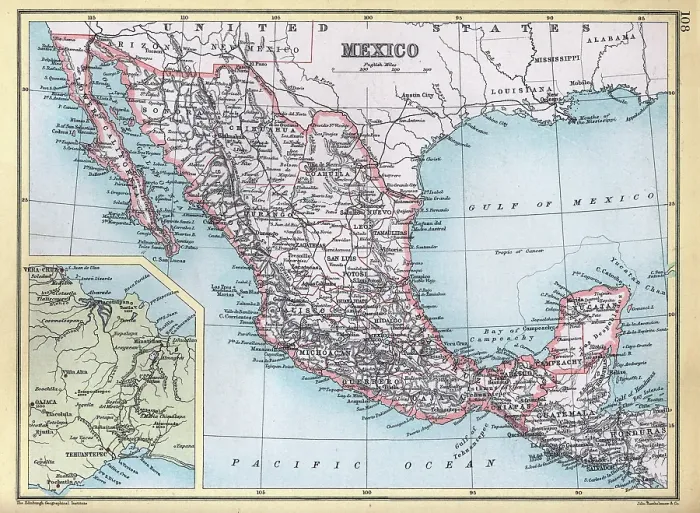Framed Print : Old antique map of Mexico in the 1890s, 19th Century Framed Print : Old antique map of Mexico in the 1890s, 19th Century