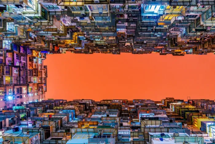 Framed Print : Old apartment buildings in Hong Kong