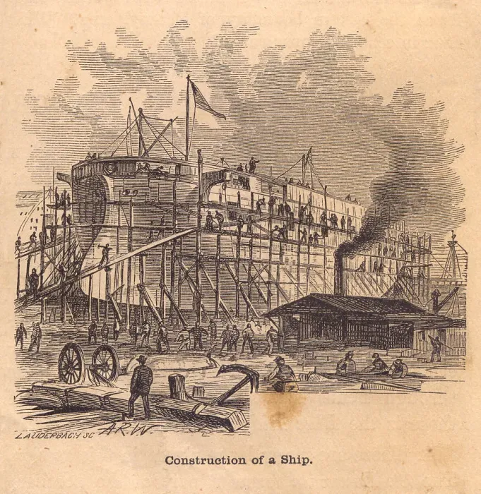 Framed Print : Old, Black and White Illustration of Ship Construction, From 1800's Framed Print : Old, Black and White Illustration of Ship Construction, From 1800's