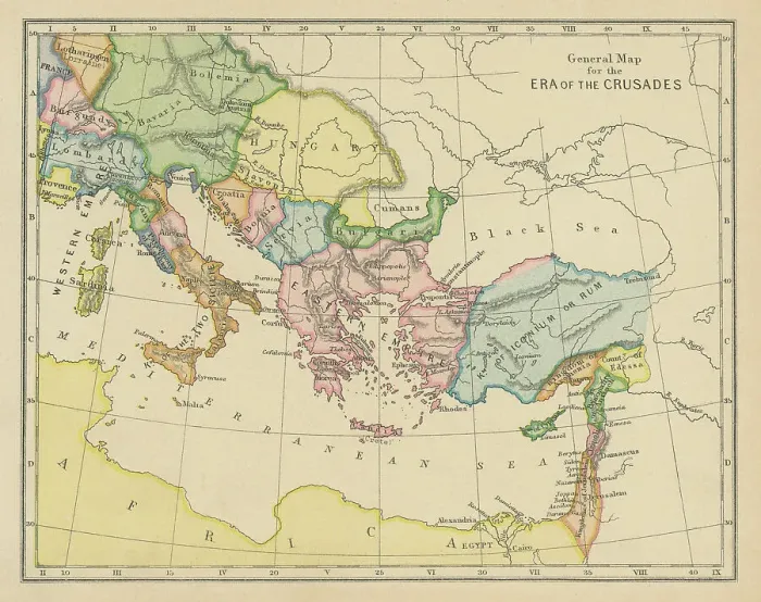 Framed Print : Old chromolithograph general map of era of the Crusades Framed Print : Old chromolithograph general map of era of the Crusades