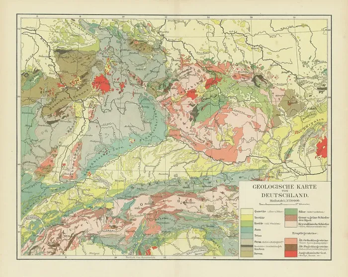 Framed Print : Old chromolithograph Geological map of Germany