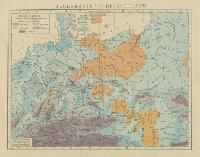 Framed Print : Old chromolithograph illustration of rain map of Germany Framed Print : Old chromolithograph illustration of rain map of Germany