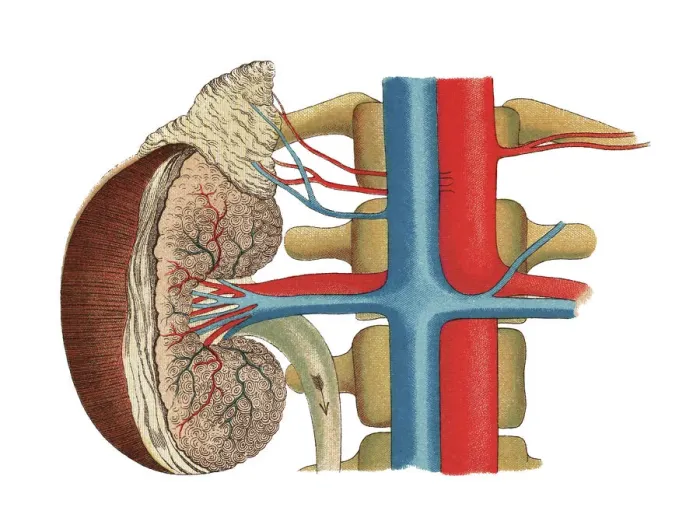 Framed Print : Old chromolithograph illustration of section of human kidney