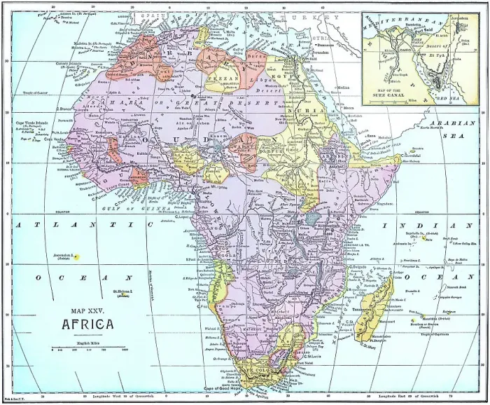 Framed Print : Old chromolithograph map of Africa