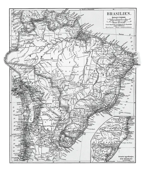 Framed Print : Old chromolithograph map of Brazil
