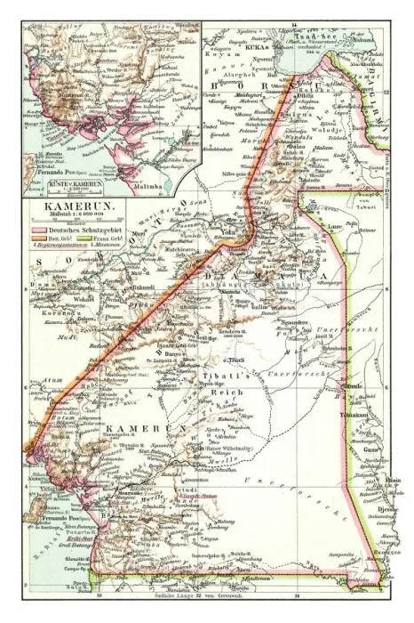 Framed Print : Old chromolithograph map of Cameroon, country in west-central Africa
