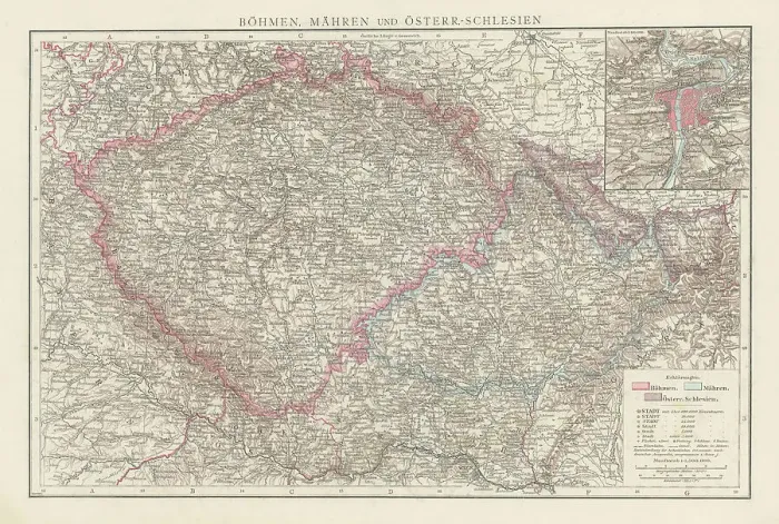Framed Print : Old chromolithograph map of Czech Republic on the general map of Bohemia, Moravia and Austrian Silesia Framed Print : Old chromolithograph map of Czech Republic on the general map of Bohemia, Moravia and Austrian Silesia