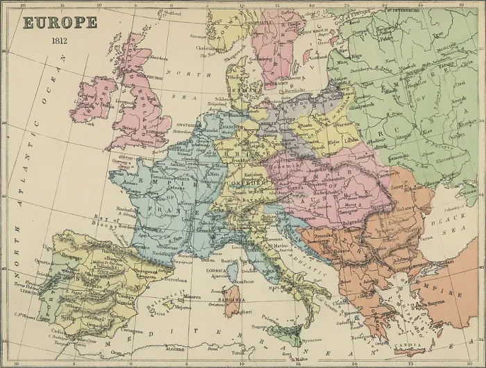 Framed Print : Old chromolithograph map of Europe in 1812 Framed Print : Old chromolithograph map of Europe in 1812