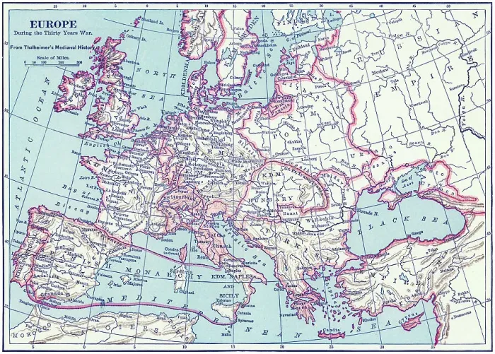 Framed Print : Old chromolithograph map of the Europe during the Thirty Years War Framed Print : Old chromolithograph map of the Europe during the Thirty Years War