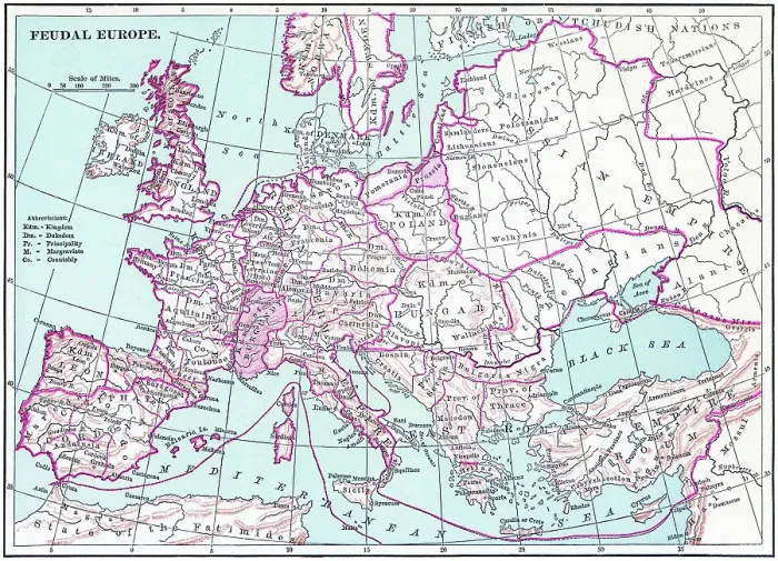 Framed Print : Old chromolithograph map of the feudal Europe Framed Print : Old chromolithograph map of the feudal Europe