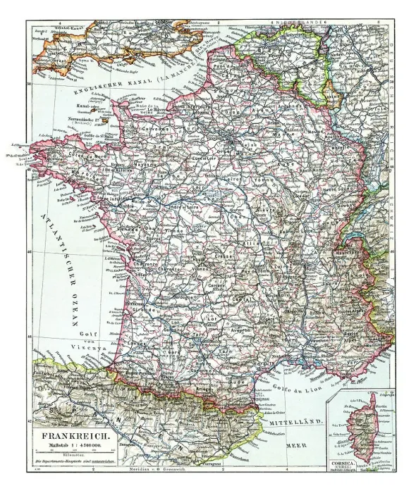 Framed Print : Old chromolithograph map of France