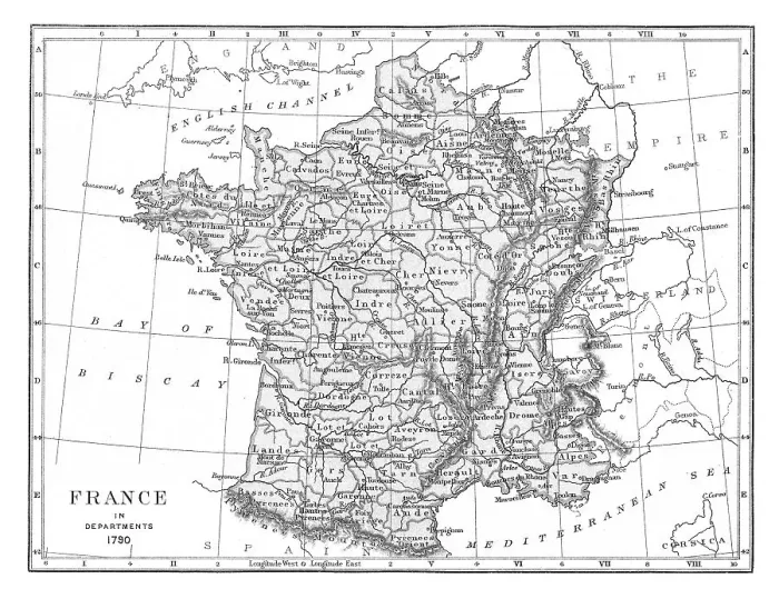 Framed Print : Old chromolithograph map of France in Departments, 1790 Framed Print : Old chromolithograph map of France in Departments, 1790