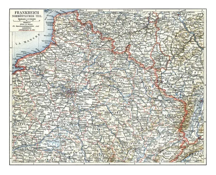 Framed Print : Old chromolithograph map of France - Northeast part Framed Print : Old chromolithograph map of France - Northeast part