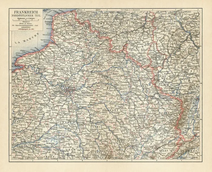 Framed Print : Old chromolithograph map of France - Northeast part Framed Print : Old chromolithograph map of France - Northeast part