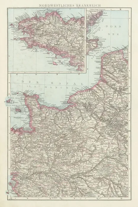 Framed Print : Old chromolithograph map of France - Northwest part Framed Print : Old chromolithograph map of France - Northwest part