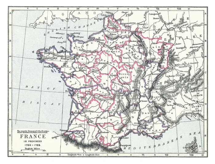 Framed Print : Old chromolithograph map of France in Provinces (1769-1789) Framed Print : Old chromolithograph map of France in Provinces (1769-1789)