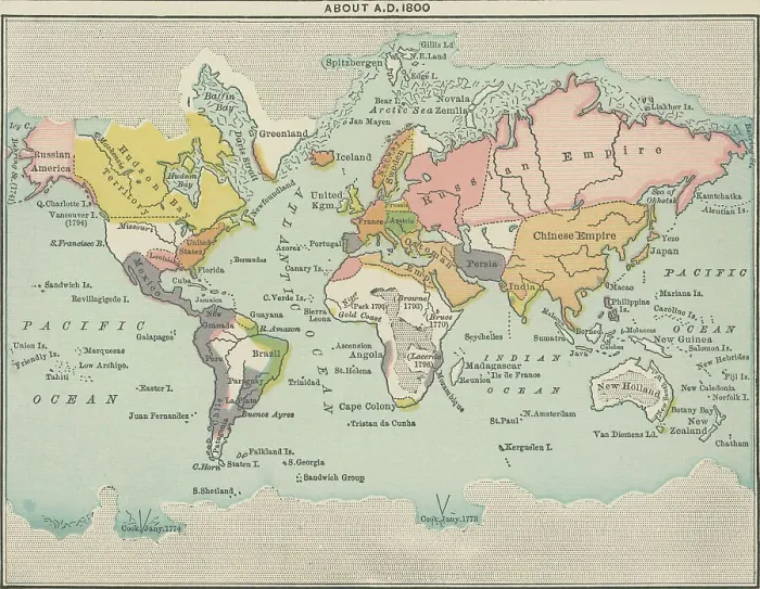 Framed Print : Old chromolithograph map of geographical knowledge at about 1800 A.D Framed Print : Old chromolithograph map of geographical knowledge at about 1800 A.D