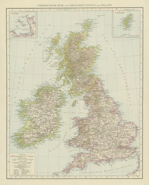 Framed Print : Old chromolithograph map of Great Britain and Ireland