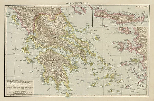 Old chromolithograph map of Greece and its islands