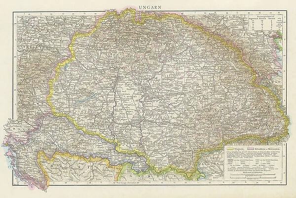 Old chromolithograph map of Hungary