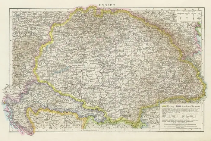 Framed Print : Old chromolithograph map of Hungary Framed Print : Old chromolithograph map of Hungary