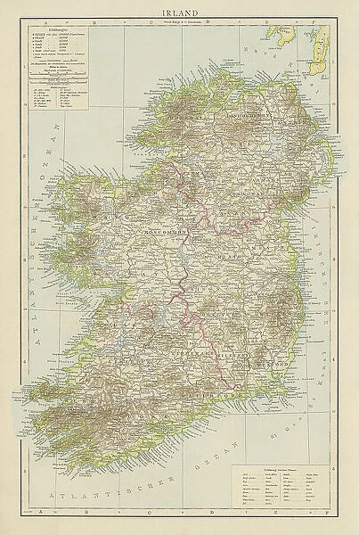 Old chromolithograph map of Ireland in 1886