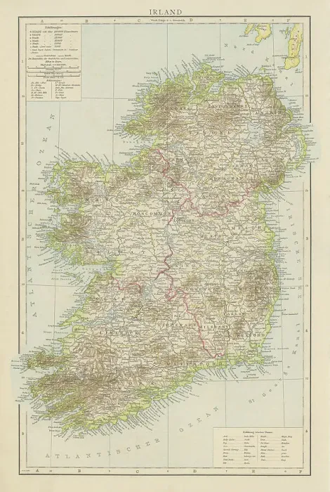 Framed Print : Old chromolithograph map of Ireland in 1886 Framed Print : Old chromolithograph map of Ireland in 1886