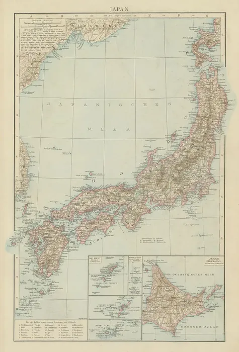 Framed Print : Old chromolithograph map of Japan, island country in East Asia Framed Print : Old chromolithograph map of Japan, island country in East Asia