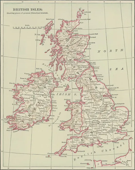 Framed Print : Old chromolithograph map of map of the British Isles, showing places of greatest historical interest Framed Print : Old chromolithograph map of map of the British Isles, showing places of greatest historical interest