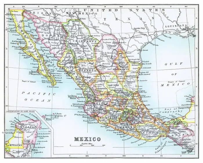 Framed Print : Old chromolithograph map of Mexico Framed Print : Old chromolithograph map of Mexico
