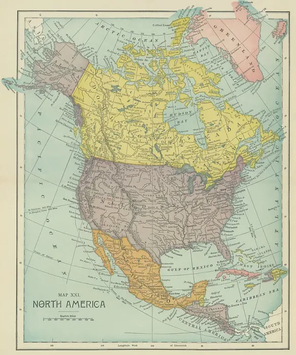 Framed Print : Old chromolithograph map of NORTH AMERICA Framed Print : Old chromolithograph map of NORTH AMERICA