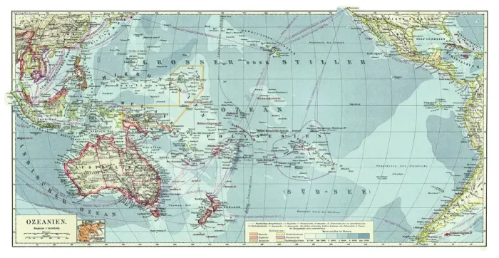 Framed Print : Old chromolithograph map of Oceania Framed Print : Old chromolithograph map of Oceania