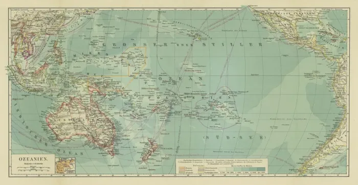 Framed Print : Old chromolithograph map of Oceania Framed Print : Old chromolithograph map of Oceania