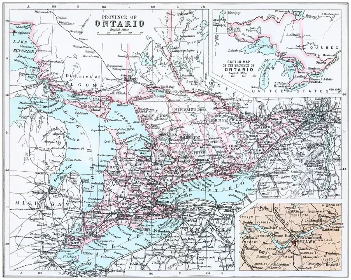 Framed Print : Old chromolithograph map of Ontario, province of Canada Framed Print : Old chromolithograph map of Ontario, province of Canada